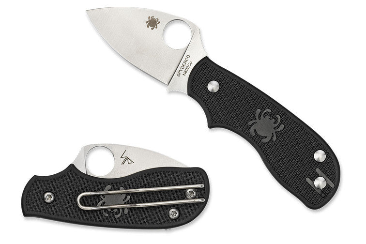 Spyderco Squeak - Black FRN Handles - N690CO Satin Plain Blade - C154PBK Folding Knives - Tophatter Daily Deals