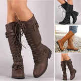 Supportive Women’s Knee Boots - Lace Up Leather, Streetwear - Tophatter Daily Deals