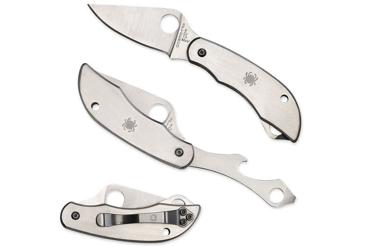 Spyderco ClipiTool Bottle Opener/Screwdriver - Stainless Steel Handles - 8Cr13MoV Blade - C175P Folding Knives - Tophatter Daily Deals