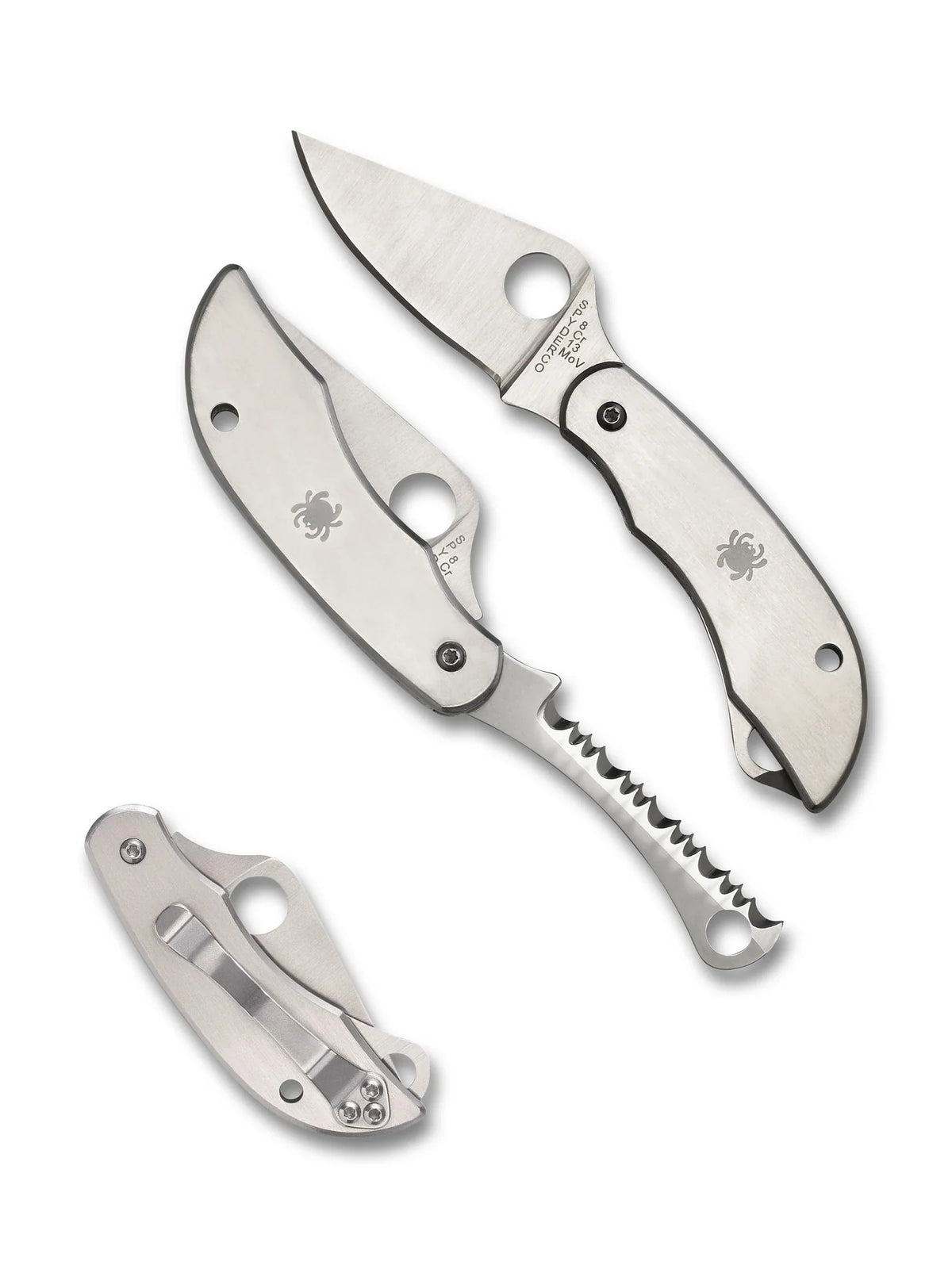 Spyderco ClipiTool Plain and Serrated - Stainless Steel Handles - Satin 8Cr13MoV - C176P&S Folding Knives - Tophatter Daily Deals