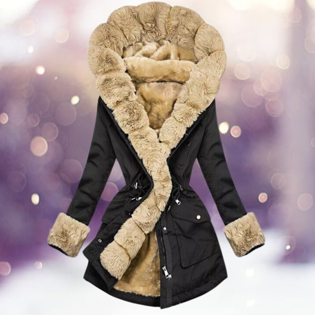 Warm Cozy Women’s Parka - Long Tailored Faux Fur Winter Black - Tophatter Daily Deals