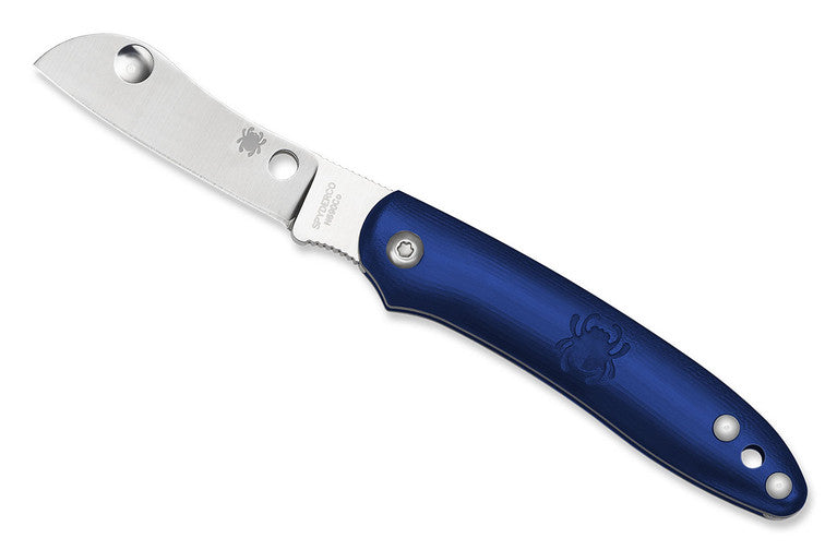 Spyderco Roadie Slipjoint - Blue FRN Handles - N690Co Plain Sheepsfoot Blade - C189PBL Folding Knives - Tophatter Daily Deals