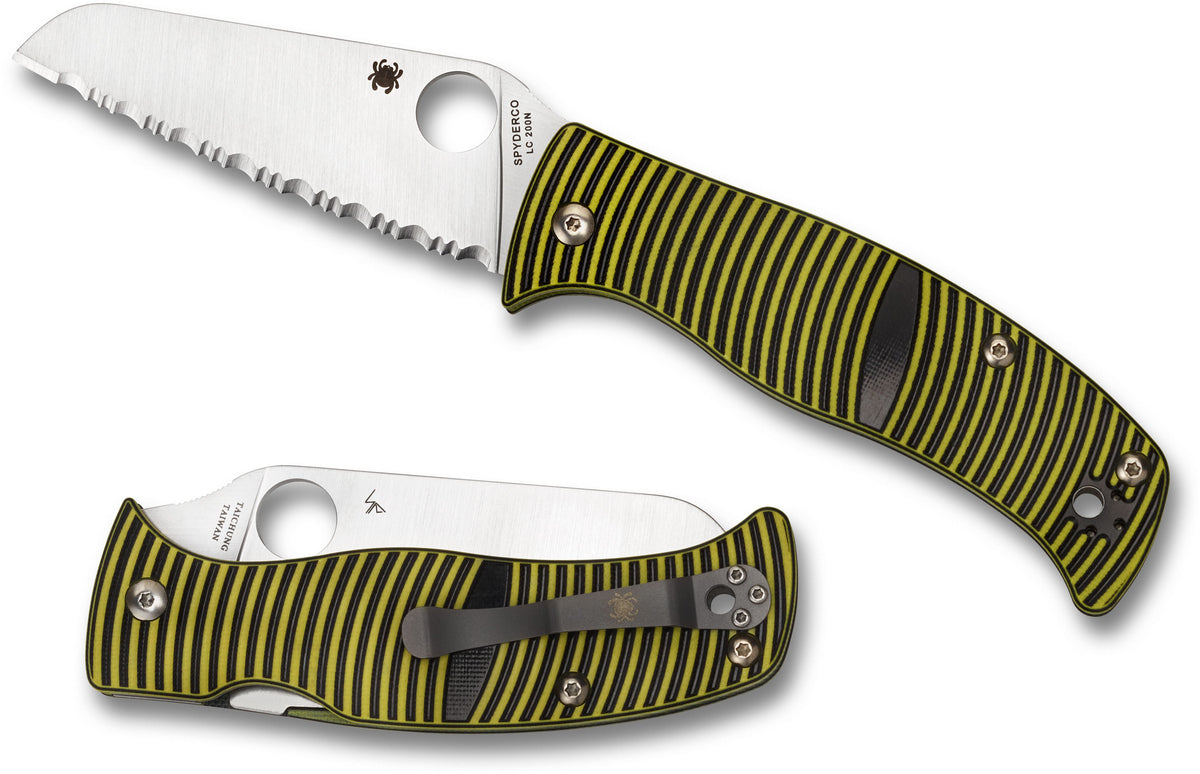 Spyderco Caribbean - Black/Yellow G10 - Fully Serrated Sheepsfoot LC200N Blade - C217GSSF Knives - Tophatter Daily Deals