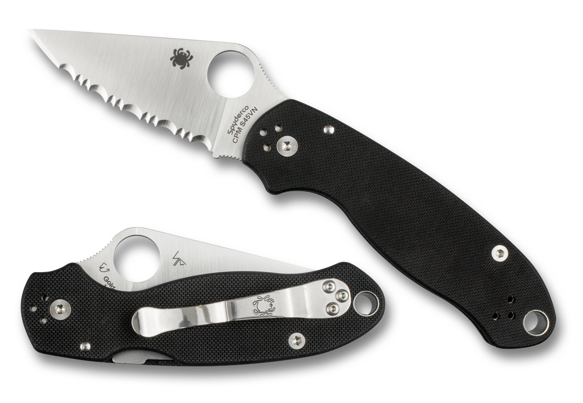 Spyderco Para 3 - Black G10 Handle - Serrated Edge - C223GS Knives - Tophatter Daily Deals