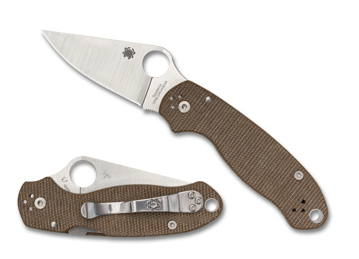 Spyderco Para 3 - Brown Canvas Micarta - CPM CRUWEAR - C223MPCW Knives - Tophatter Daily Deals