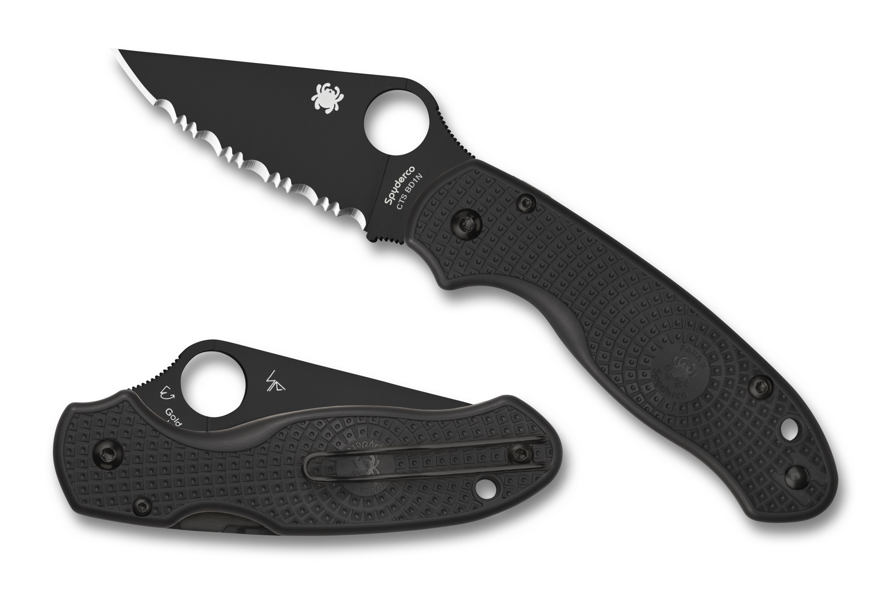 Spyderco Para 3 Lightweight - Serrated Black Blade - Black FRN - C223SBBK Knives - Tophatter Daily Deals