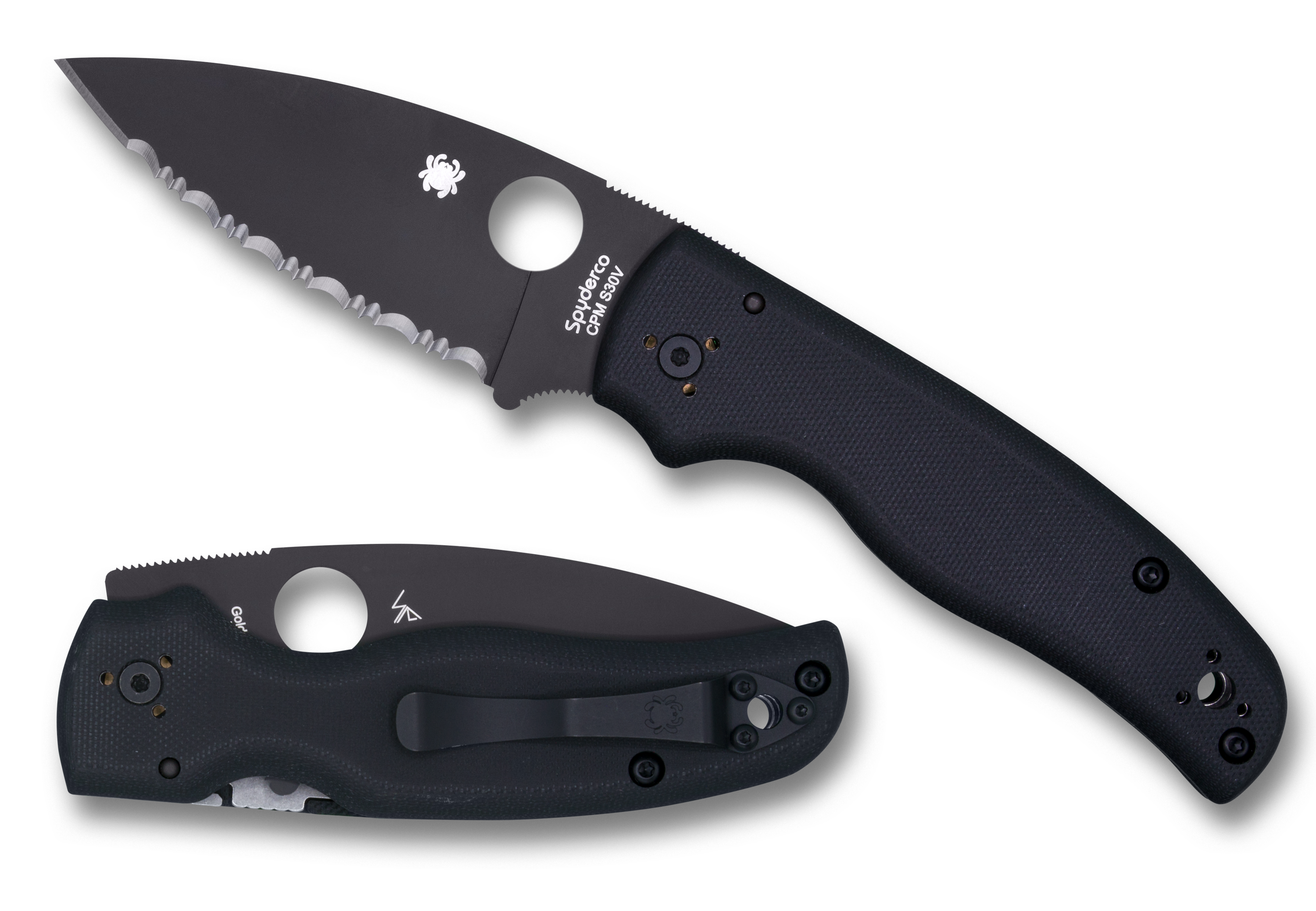 Spyderco Shaman - Serrated Edge - Black Blade - Black G10 - C229GSBK Knives - Tophatter Daily Deals