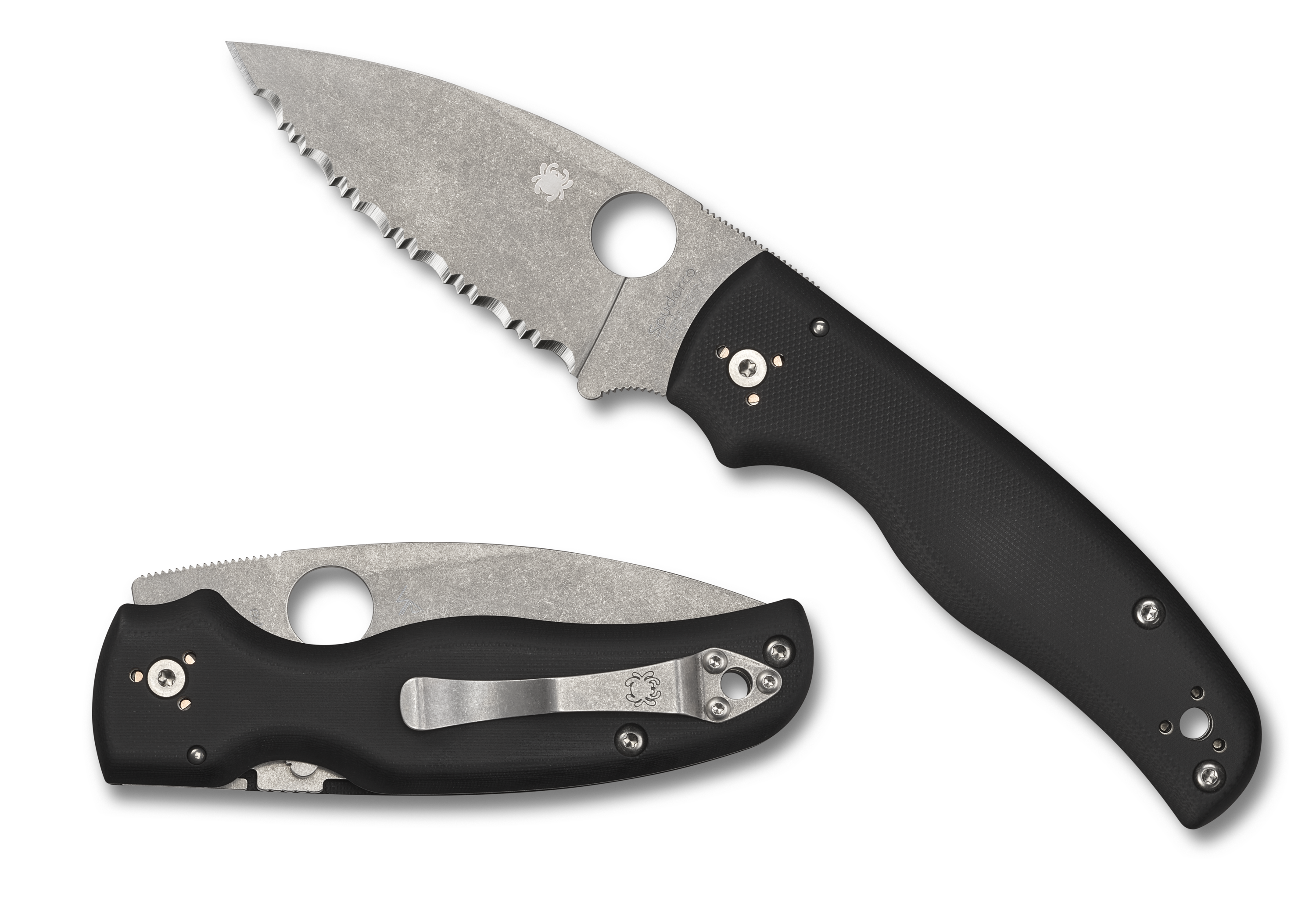Spyderco Shaman - Serrated Edge - CPM-S30V - Black G10 - C229GS Knives - Tophatter Daily Deals