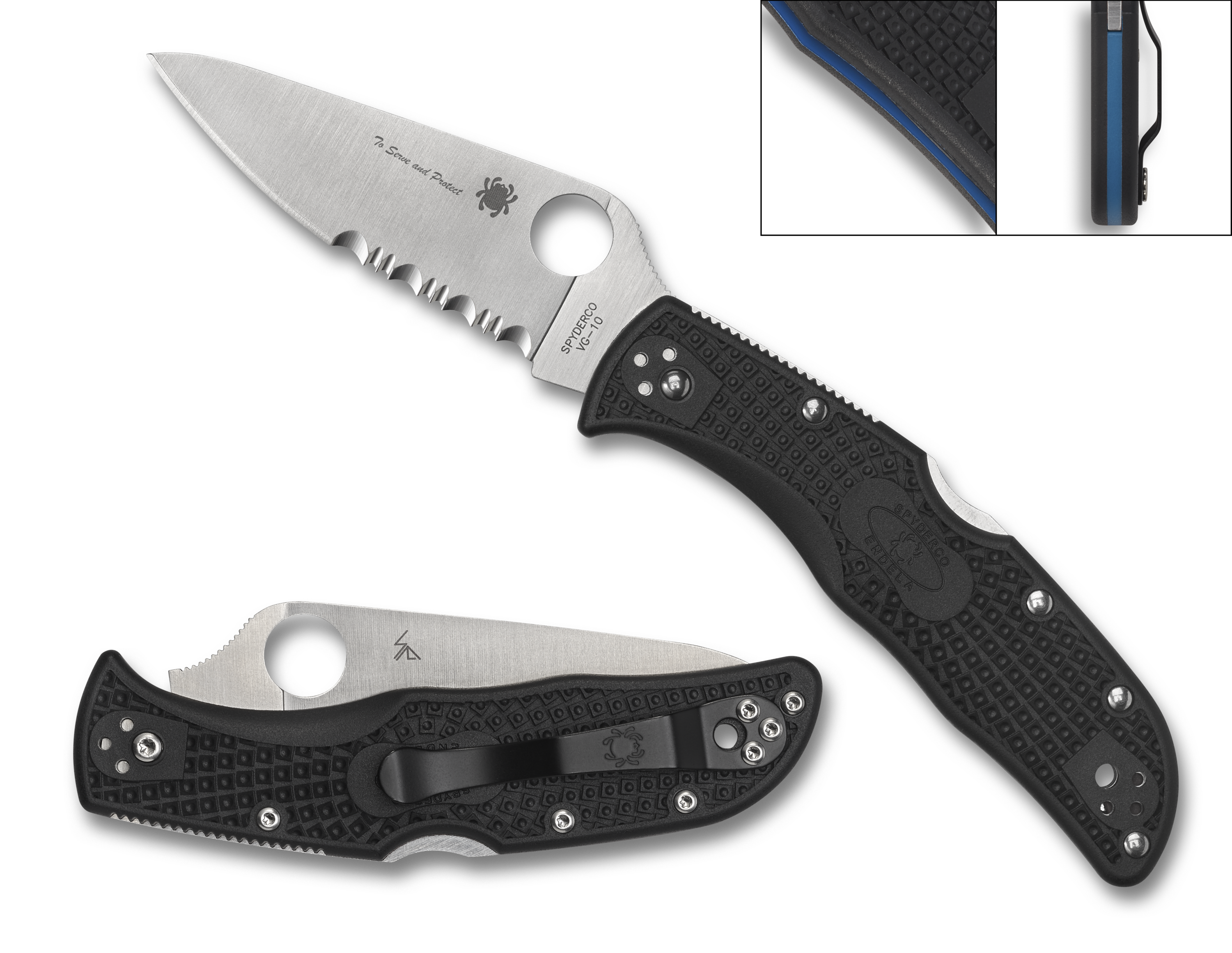 Spyderco Endela - Black FRN - Thin Blue Line - C243FPSBKBL - CLOSEOUT Knives - Tophatter Daily Deals
