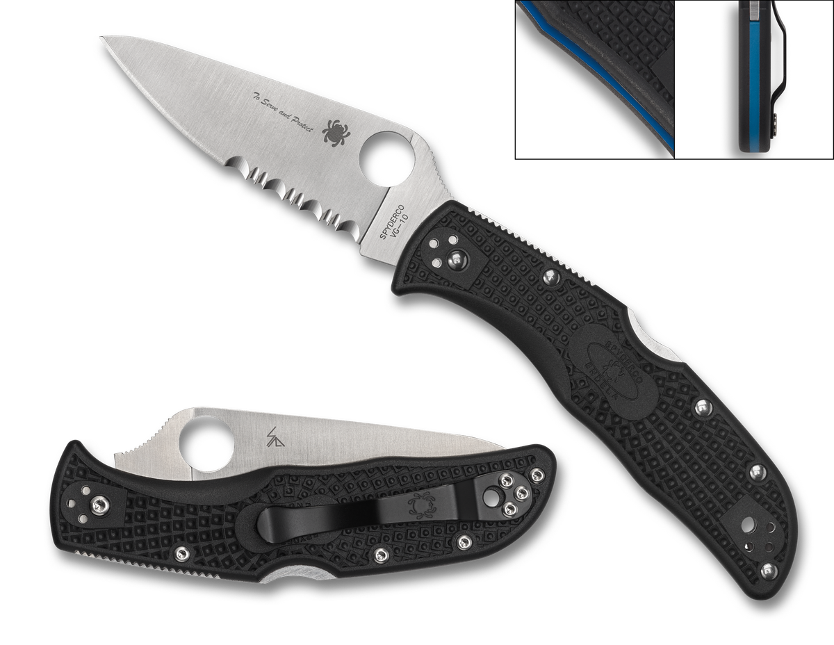Spyderco Endela - Black FRN - Thin Blue Line - C243FPSBKBL - CLOSEOUT Knives - Tophatter Daily Deals