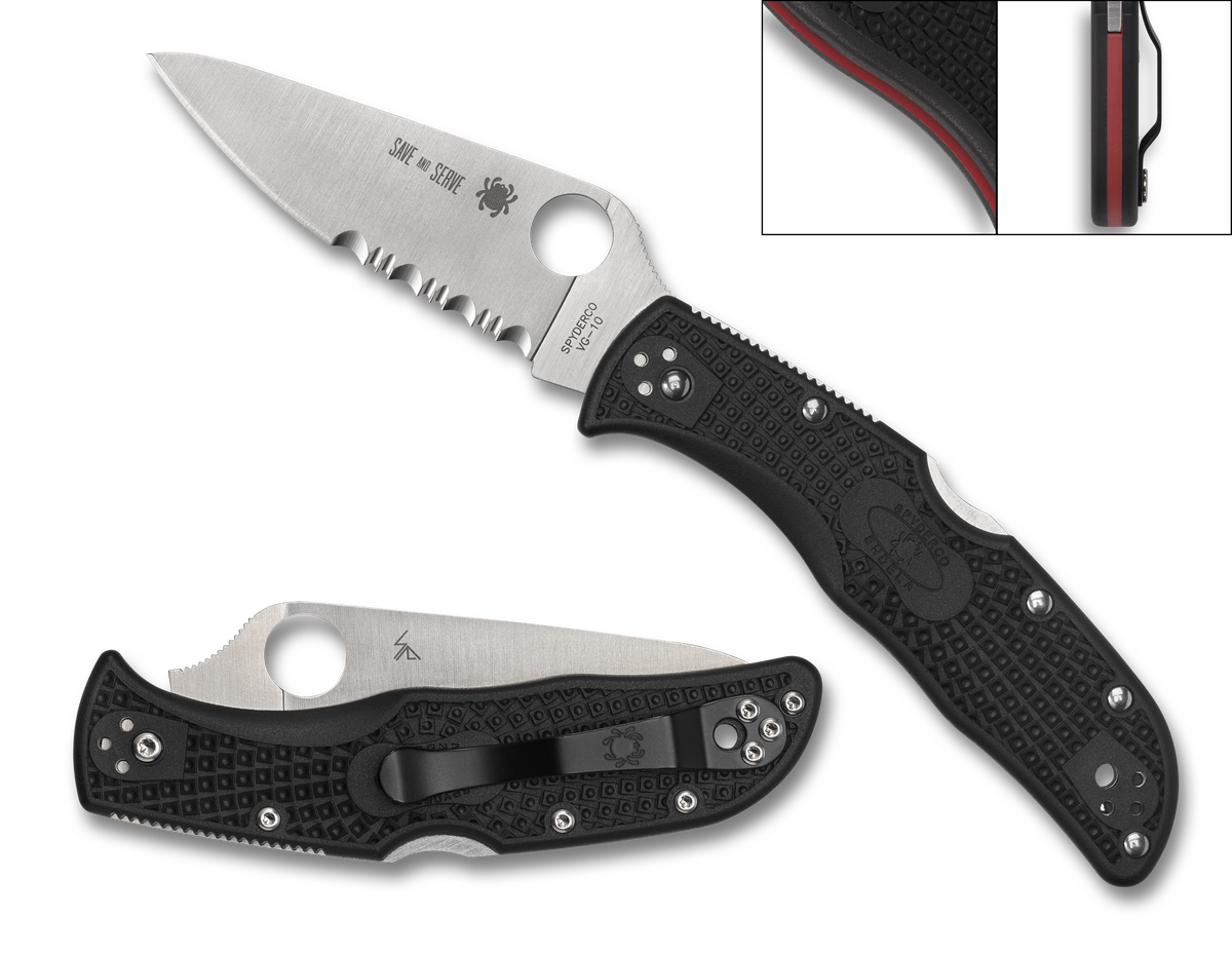 Spyderco Endela - Black FRN - Thin Red Line - C243FPSBKRD - CLOSEOUT Knives - Tophatter Daily Deals