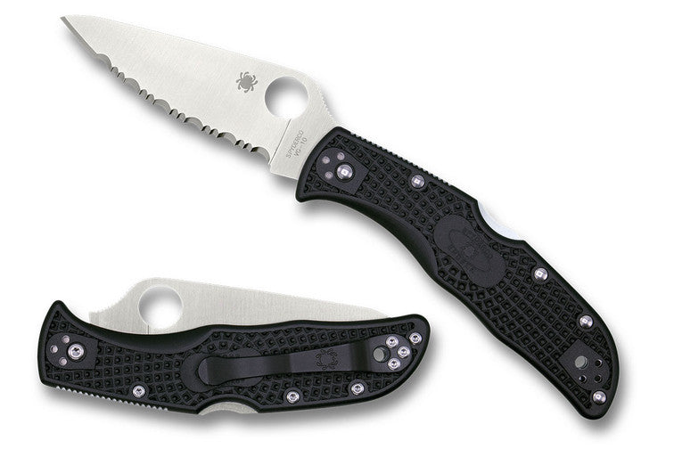 Spyderco Endela Lightweight - Black FRN Handles - Satin Serrated Blade - C243SBK Folding Knives - Tophatter Daily Deals