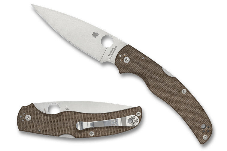 Spyderco Native Chief - Brown Canvas Micarta Handles - Satin Cru-Wear Blade - C244MPCW Folding Knives - Tophatter Daily Deals