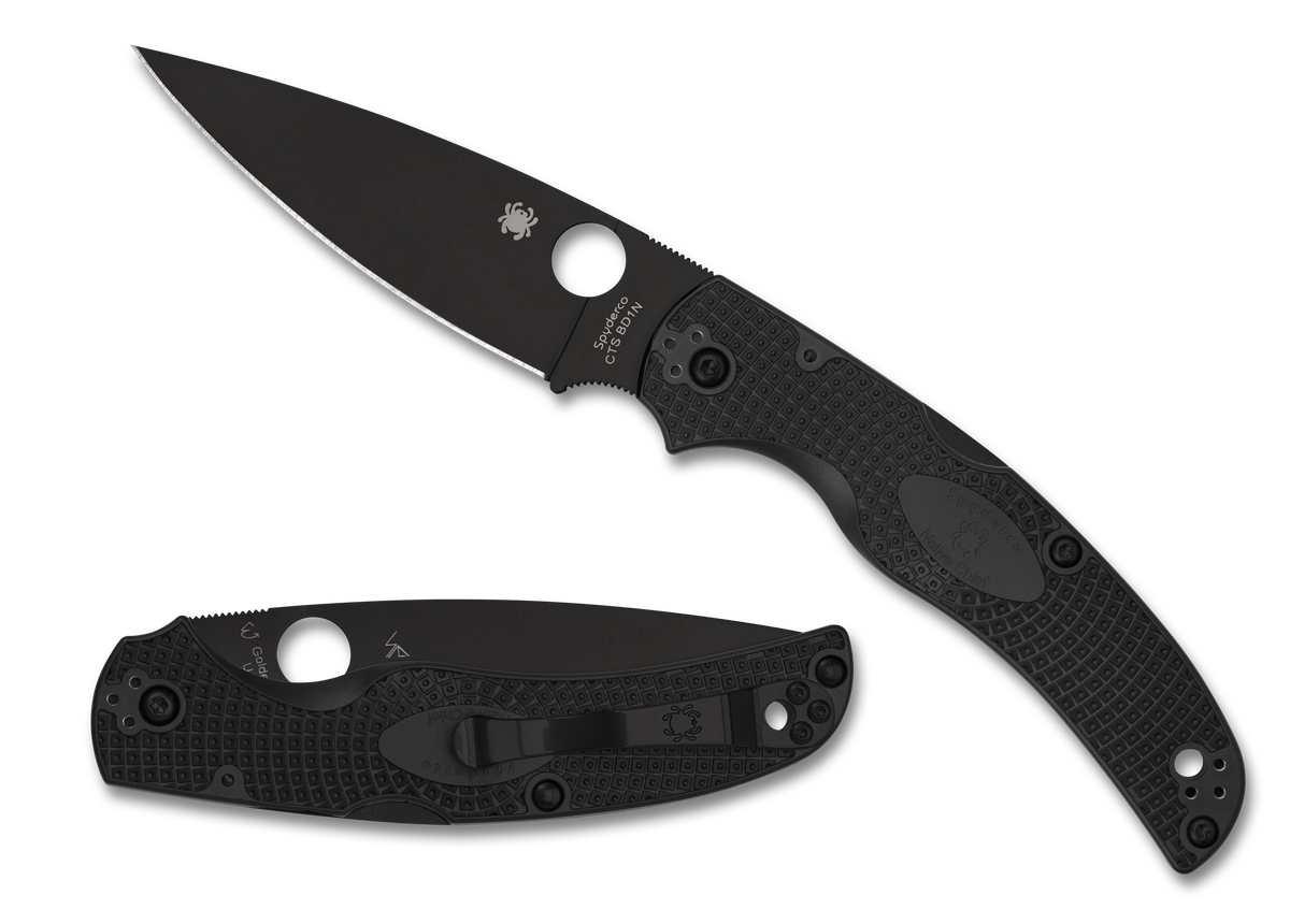 Spyderco Native Chief Lightweight - Black FRN - Plain Edge DLC - C244PBBK Knives - Tophatter Daily Deals