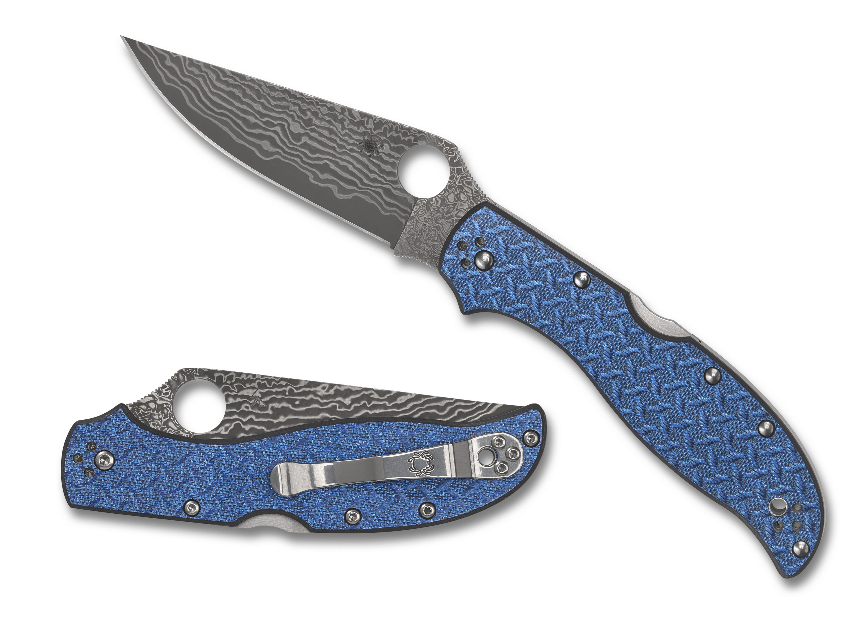 Spyderco Stretch 2 XL - Blue Nishijin Glass Fiber - Damascus - Sprint Run - C258GFBLP Knives - Tophatter Daily Deals
