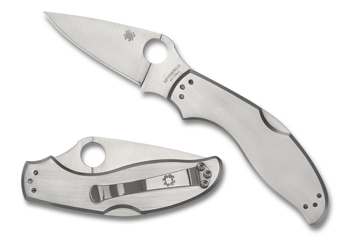 Spyderco UpTern - Satin 8Cr13MoV Blade - Stainless Handle - C261P Knives - Tophatter Daily Deals