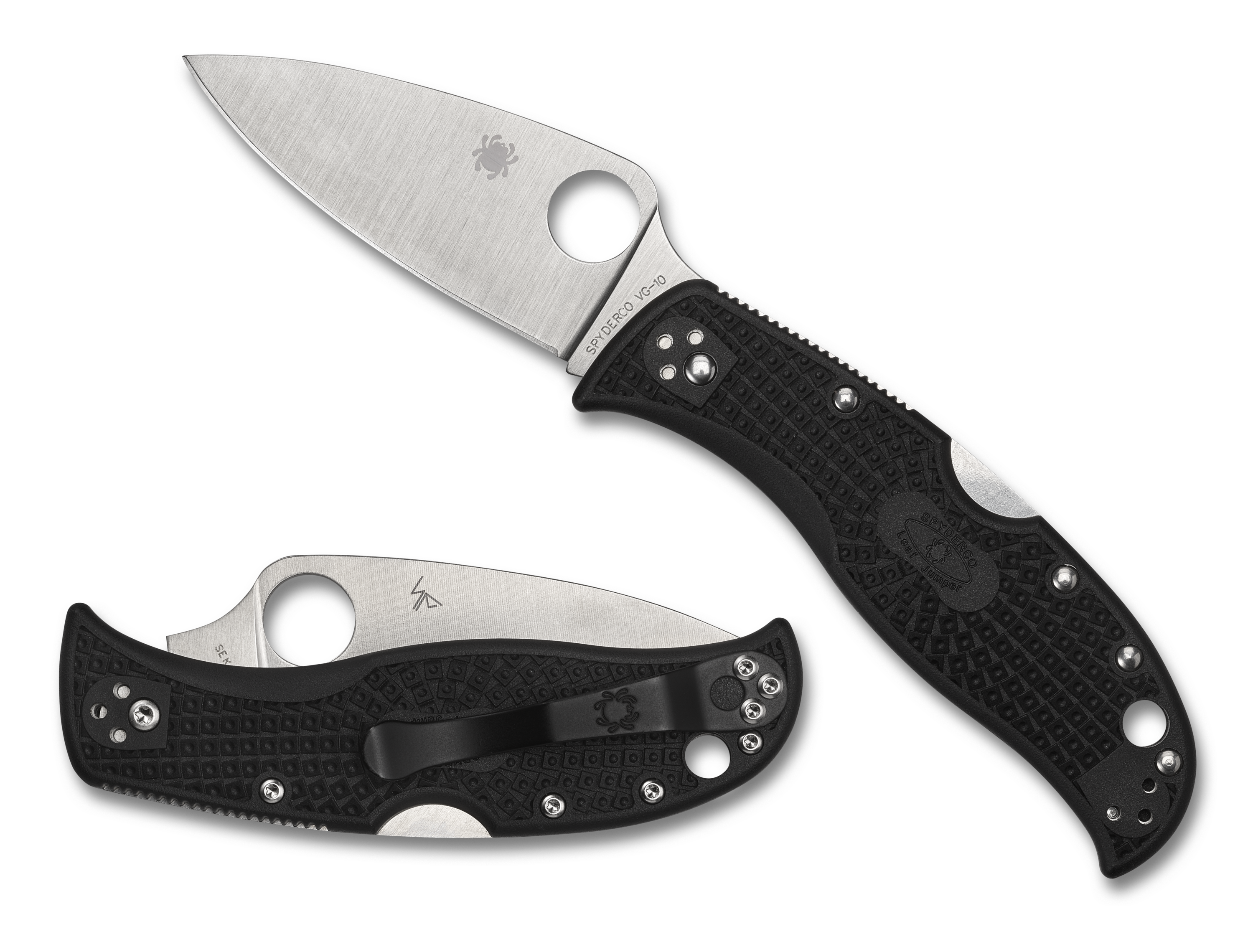 Spyderco LeafJumper - Flat Ground - Plain Edge - Black FRN - C262PBK - CLOSEOUT Knives - Tophatter Daily Deals