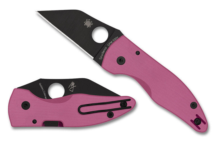 Spyderco MicroJimbo Sprint Run - Pink G-10 Handles - S30v DLC Coated Blade - C264GPNBKP Folding Knives - Tophatter Daily Deals