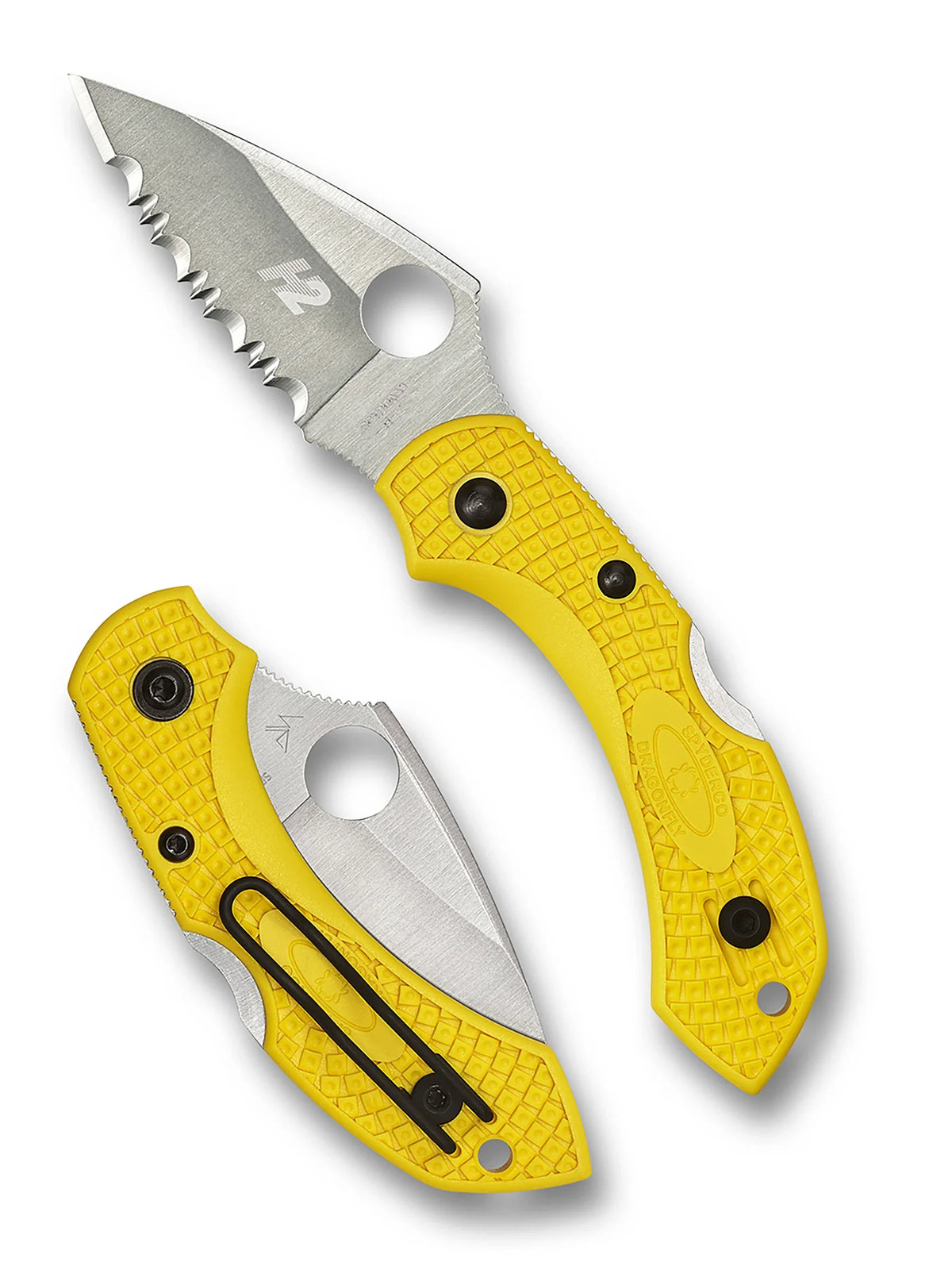 Spyderco Dragonfly 2 Salt - Yellow FRN Handles - H2 Satin Serrated Blade Folding Knives - Tophatter Daily Deals
