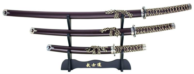 3-pc. Samurai Sword Set With Display Stand Brown - Tophatter's Guns'N'Weapons Store Collectible Weapons - Tophatter Daily Deals
