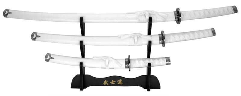 3-pc. Samurai Sword Set With Display Stand White - Tophatter's Guns'N'Weapons Store Collectible Weapons - Tophatter Daily Deals