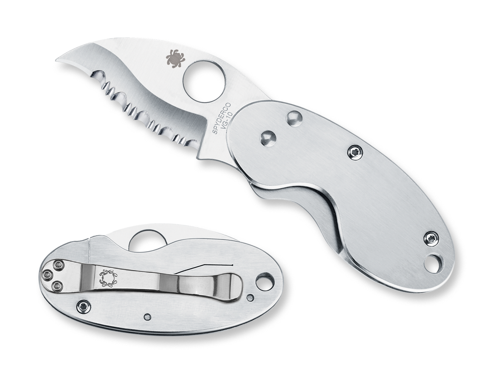 Spyderco Cricket - Fully Serrated - Stainless Handle - C29S Knives - Tophatter Daily Deals
