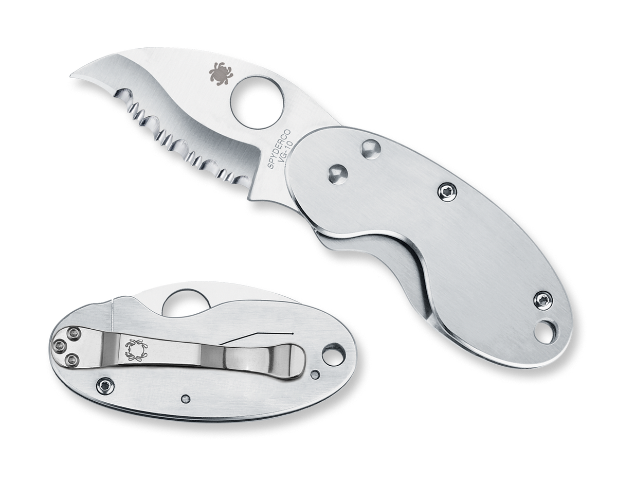 Spyderco Cricket - Fully Serrated - Stainless Handle - C29S Knives - Tophatter Daily Deals
