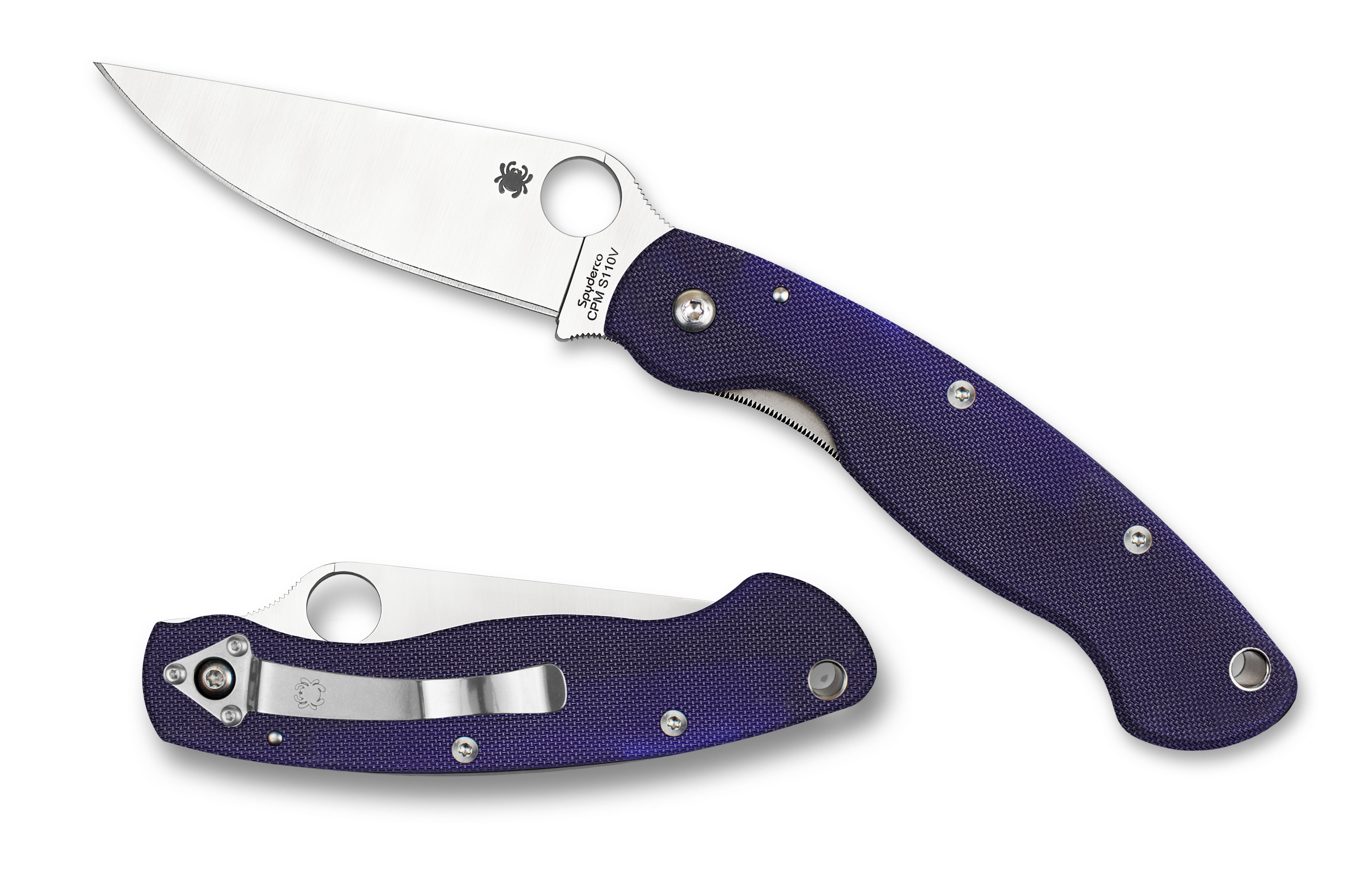 Spyderco Military - Plain Edge - Purple/Blue G10 - CPM-S110V - C36GPDBL Knives - Tophatter Daily Deals
