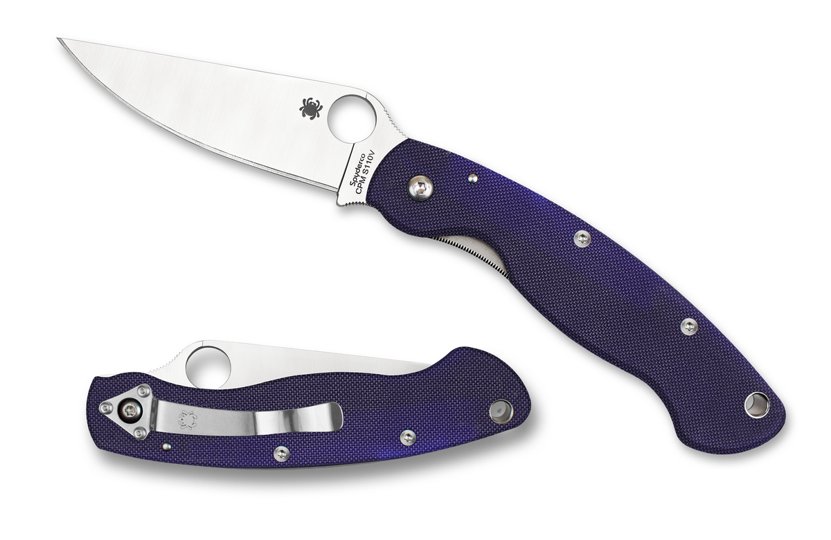 Spyderco Military - Plain Edge - Purple/Blue G10 - CPM-S110V - C36GPDBL Knives - Tophatter Daily Deals