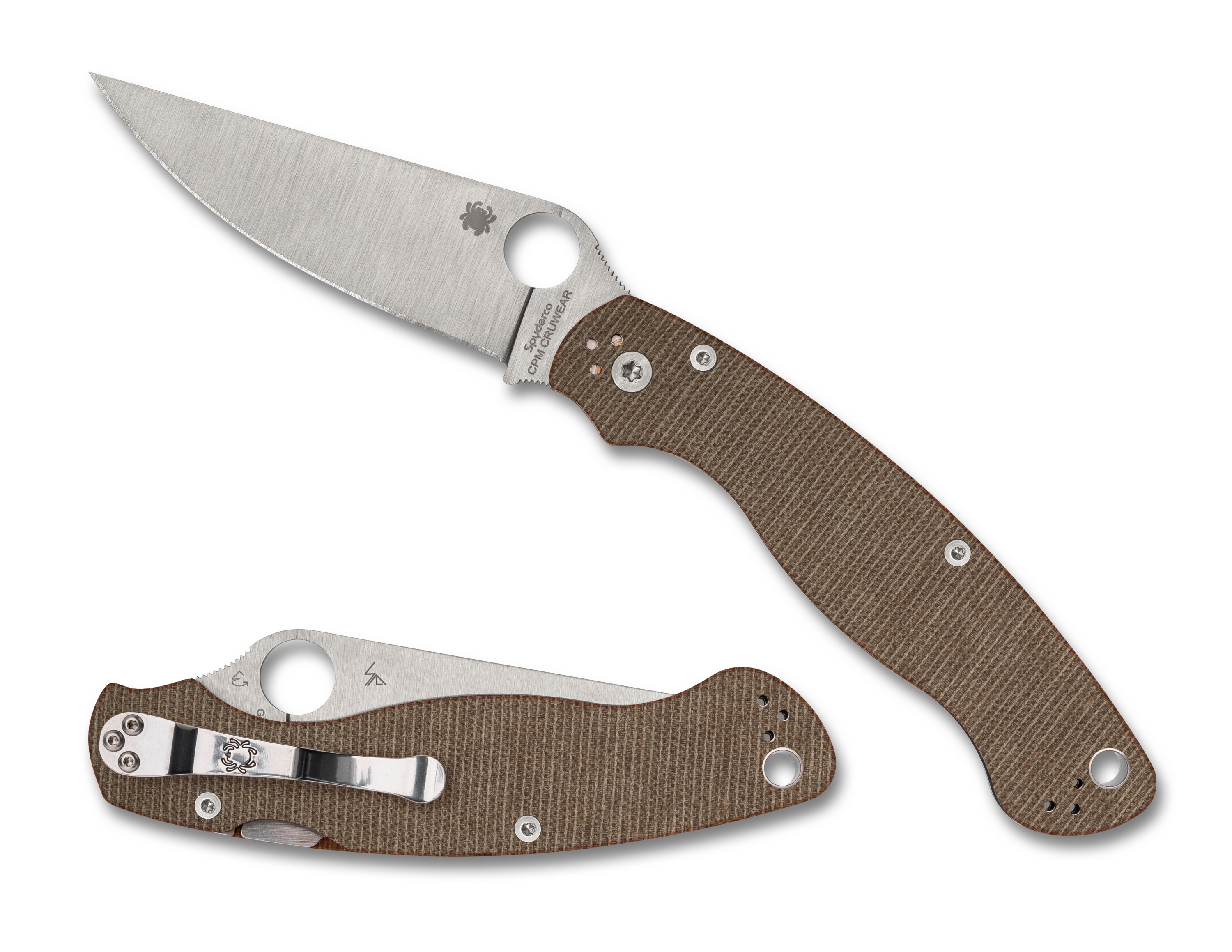 Spyderco Military 2 - CPM-CRUWEAR - Compression Lock - Brown Canvas Micarta - C36MPCW2 Knives - Tophatter Daily Deals