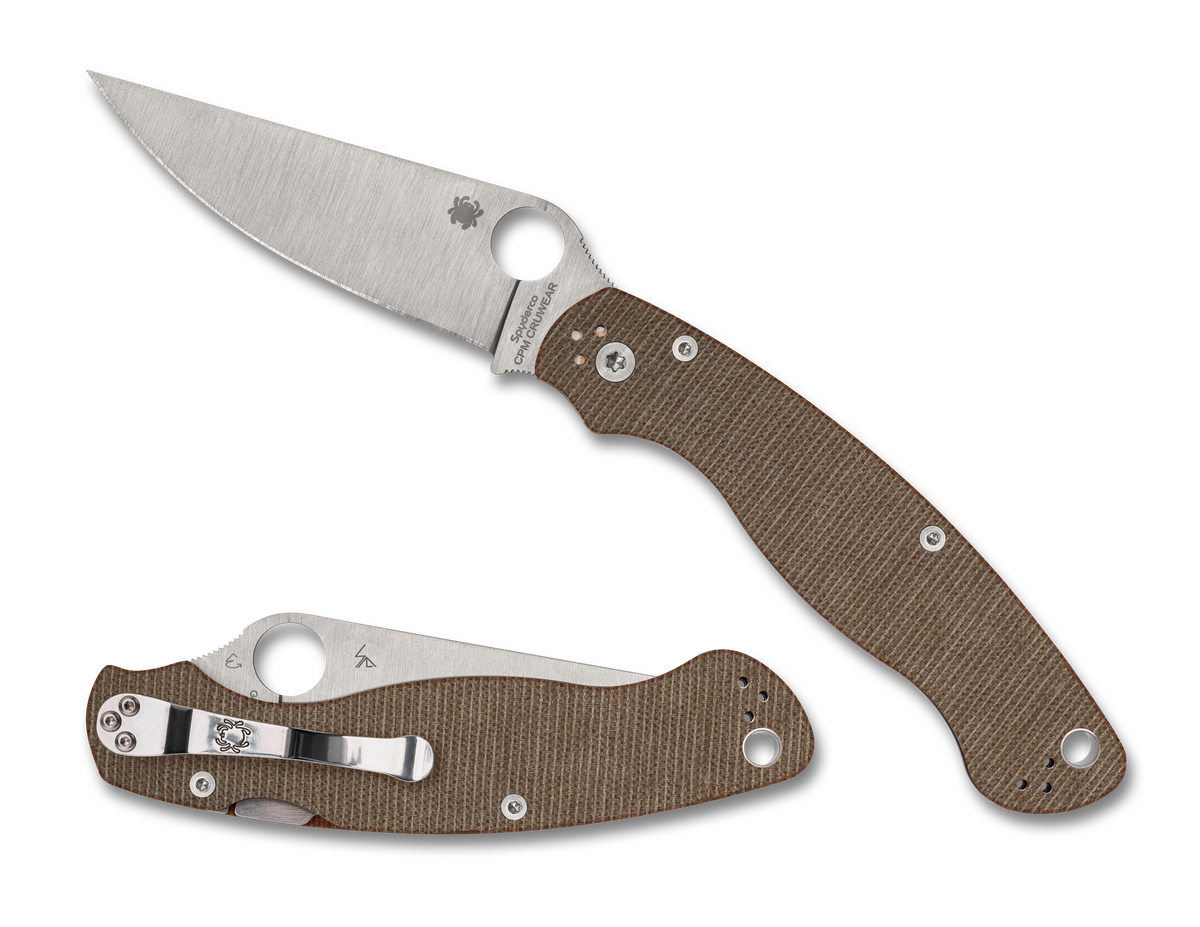 Spyderco Military 2 - CPM-CRUWEAR - Compression Lock - Brown Canvas Micarta - C36MPCW2 Knives - Tophatter Daily Deals