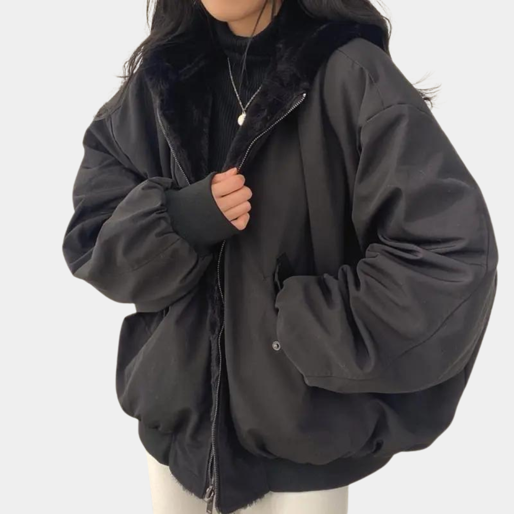 Warm Women's Oversized Jacket - Hooded Coat, Faux Fur Black - Tophatter Daily Deals