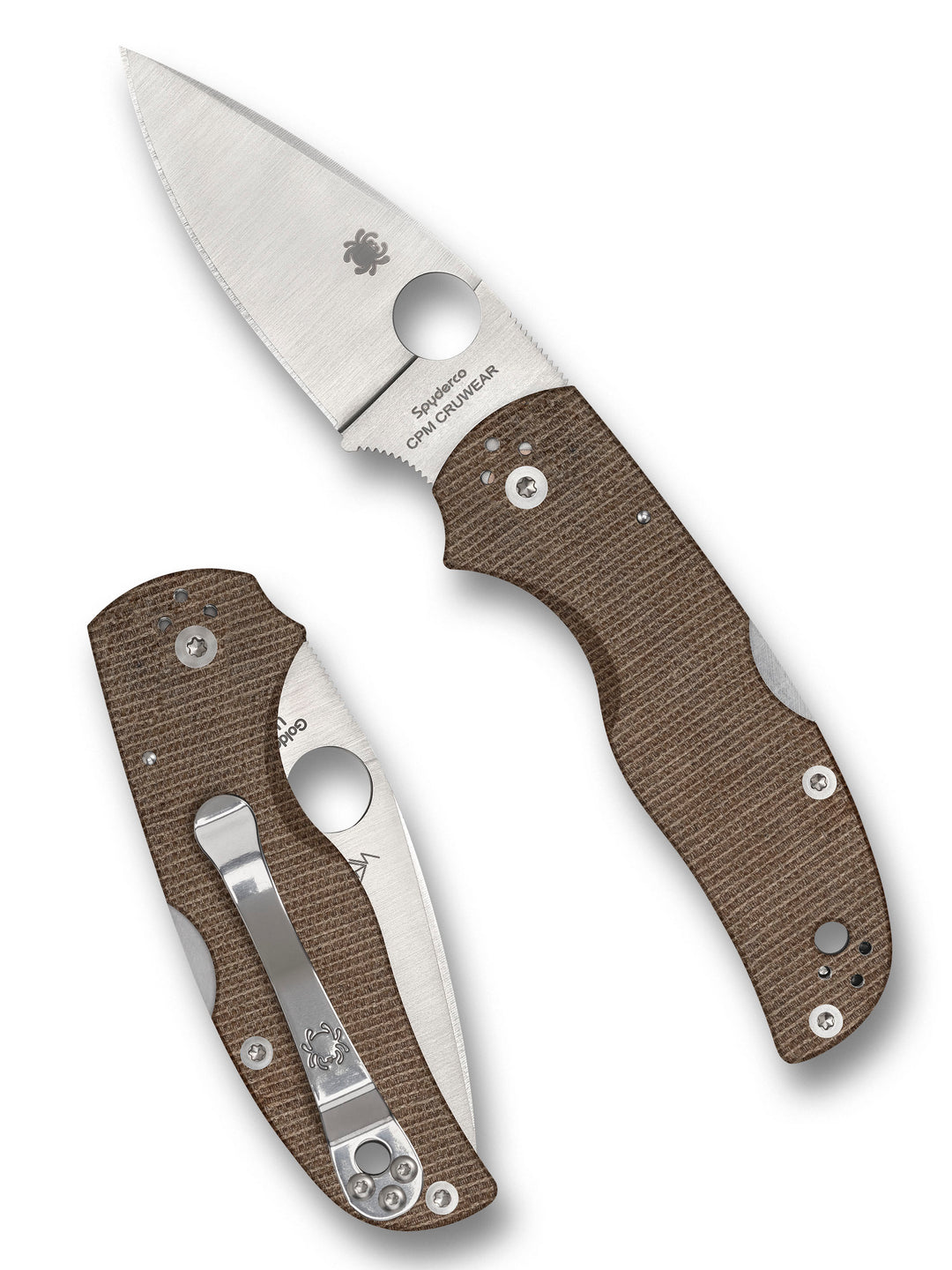Spyderco Native 5 - Brown Canvas Micarta Handles - CPM Cru-Wear Blade - C41MPCW5 Folding Knives - Tophatter Daily Deals