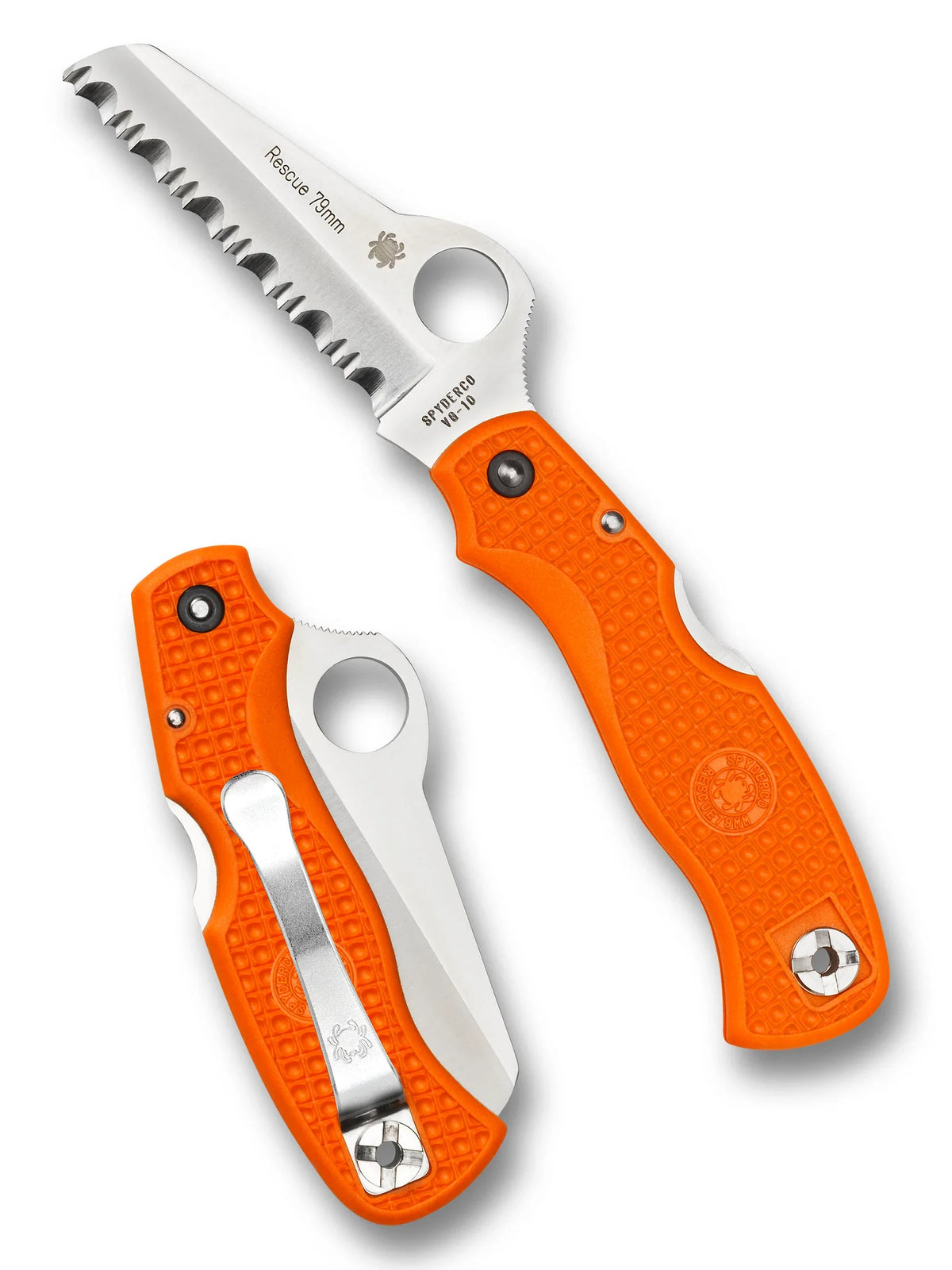 Spyderco Rescue 79mm - Orange FRN Handles - VG10 Satin Serrated Blade - C45SOR Folding Knives - Tophatter Daily Deals