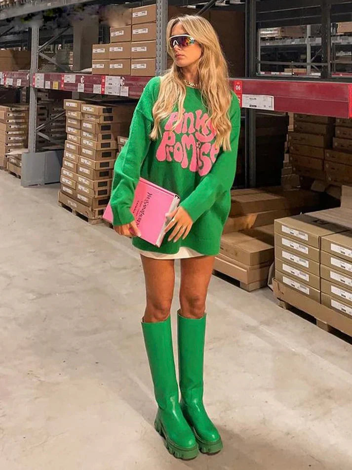 Oversized Women’s Pullover - Graphic Sleeve, Knit, Everyday - Tophatter Daily Deals