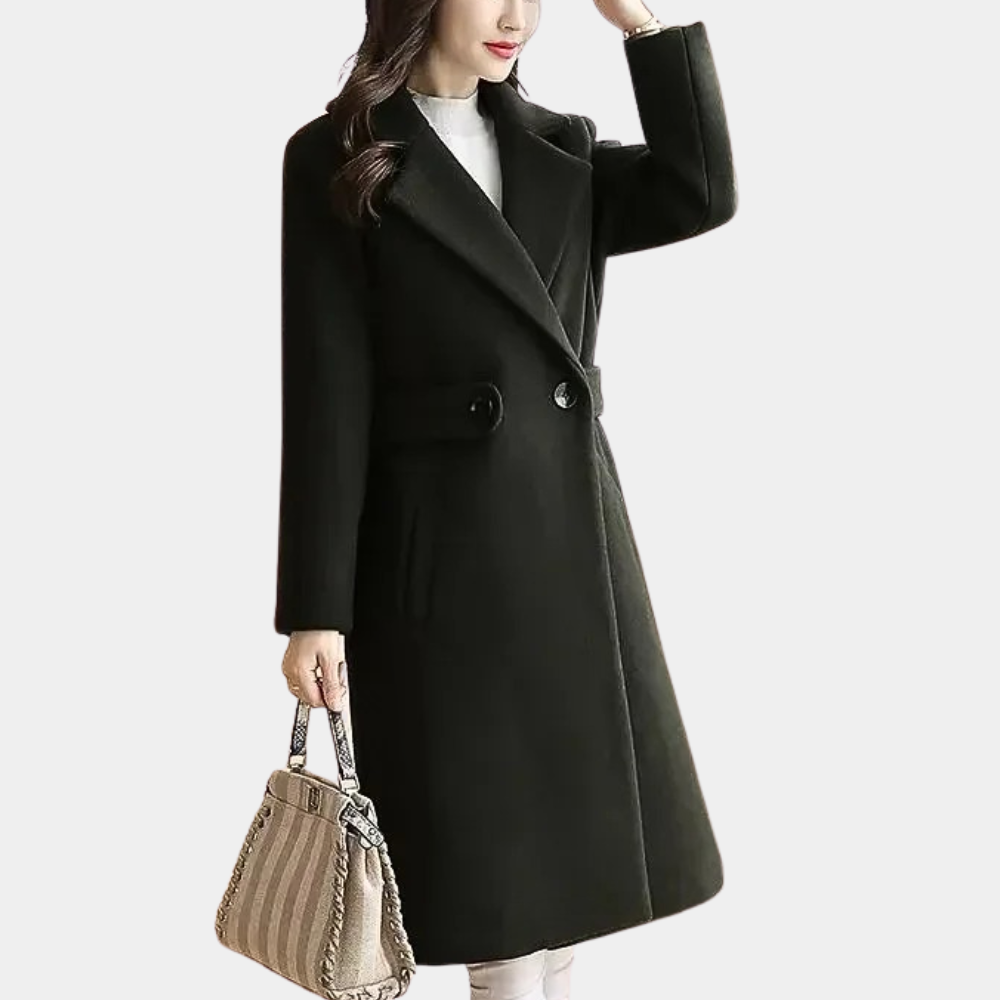Insulating Classic Womens Long Coat - Notch Lapel, Wool Black - Tophatter Daily Deals