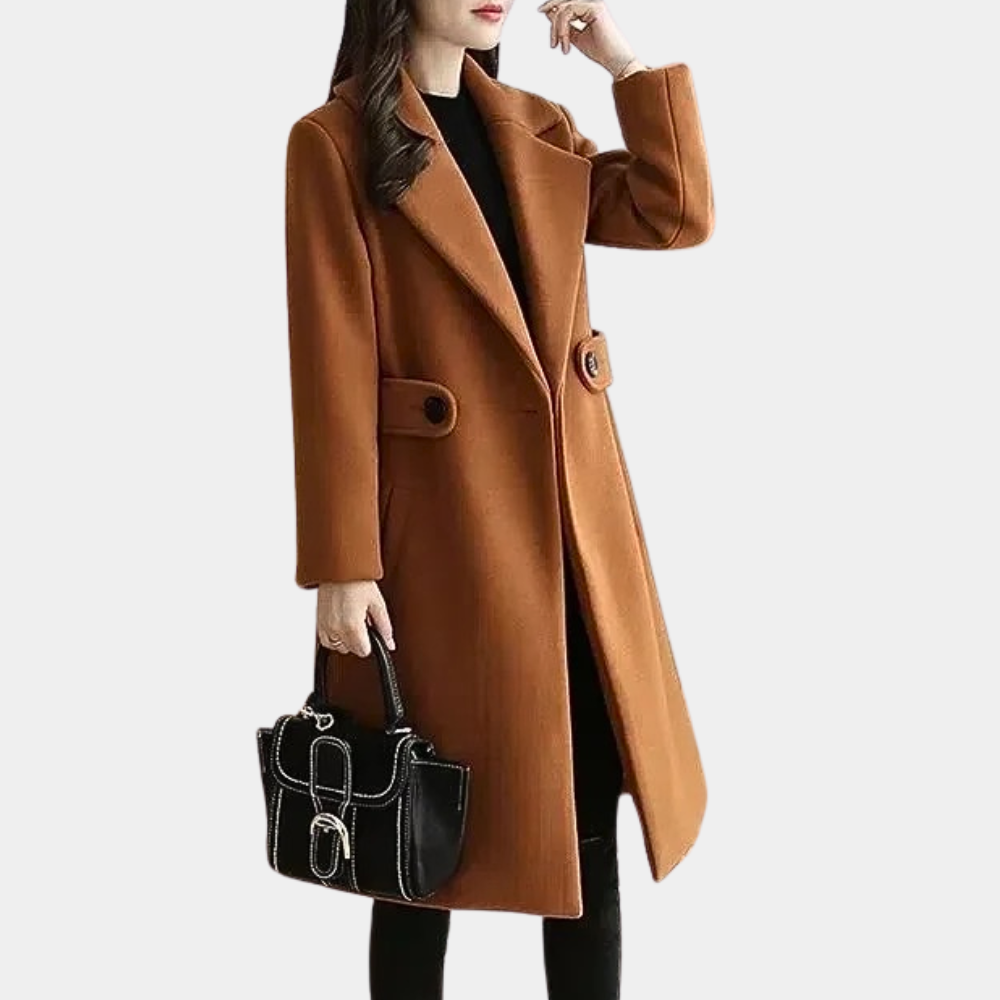 Insulating Classic Womens Long Coat - Notch Lapel, Wool Brown - Tophatter Daily Deals