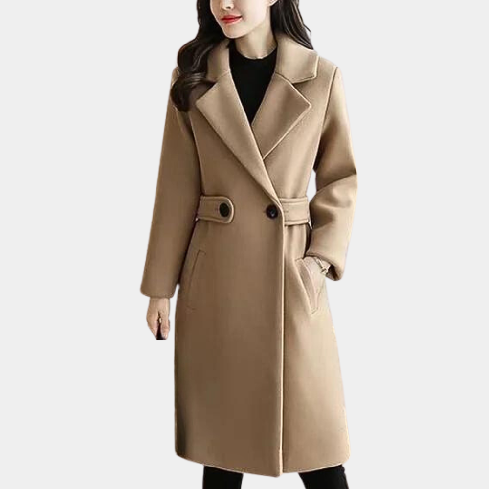 Insulating Classic Womens Long Coat - Notch Lapel, Wool Khaki - Tophatter Daily Deals