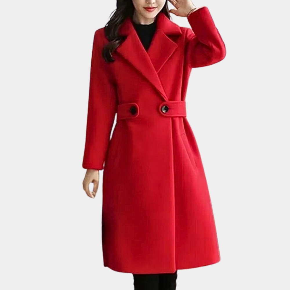Insulating Classic Womens Long Coat - Notch Lapel, Wool Red - Tophatter Daily Deals