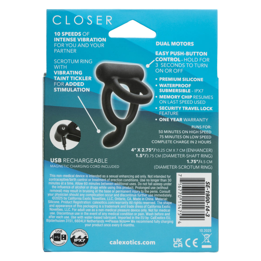 Closer Intimate Rechargeable Ring Caress (Black) – Rechargeable Vibrating Ring > Cock Ring > Sling - Tophatter Daily Deals
