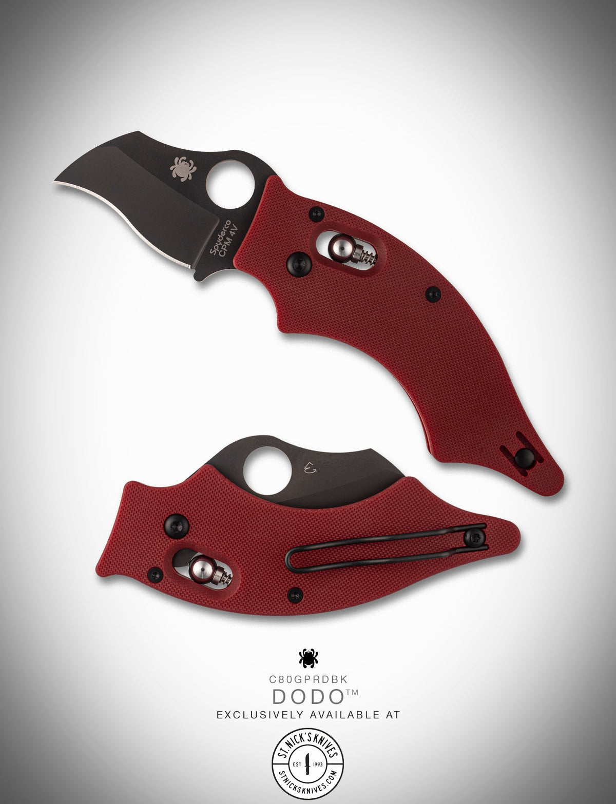 Spyderco Dodo - Red G10 - Black CPM-4V Blade - St. Nick's Knives Exclusive - C80GPRDBK Knives - Tophatter Daily Deals