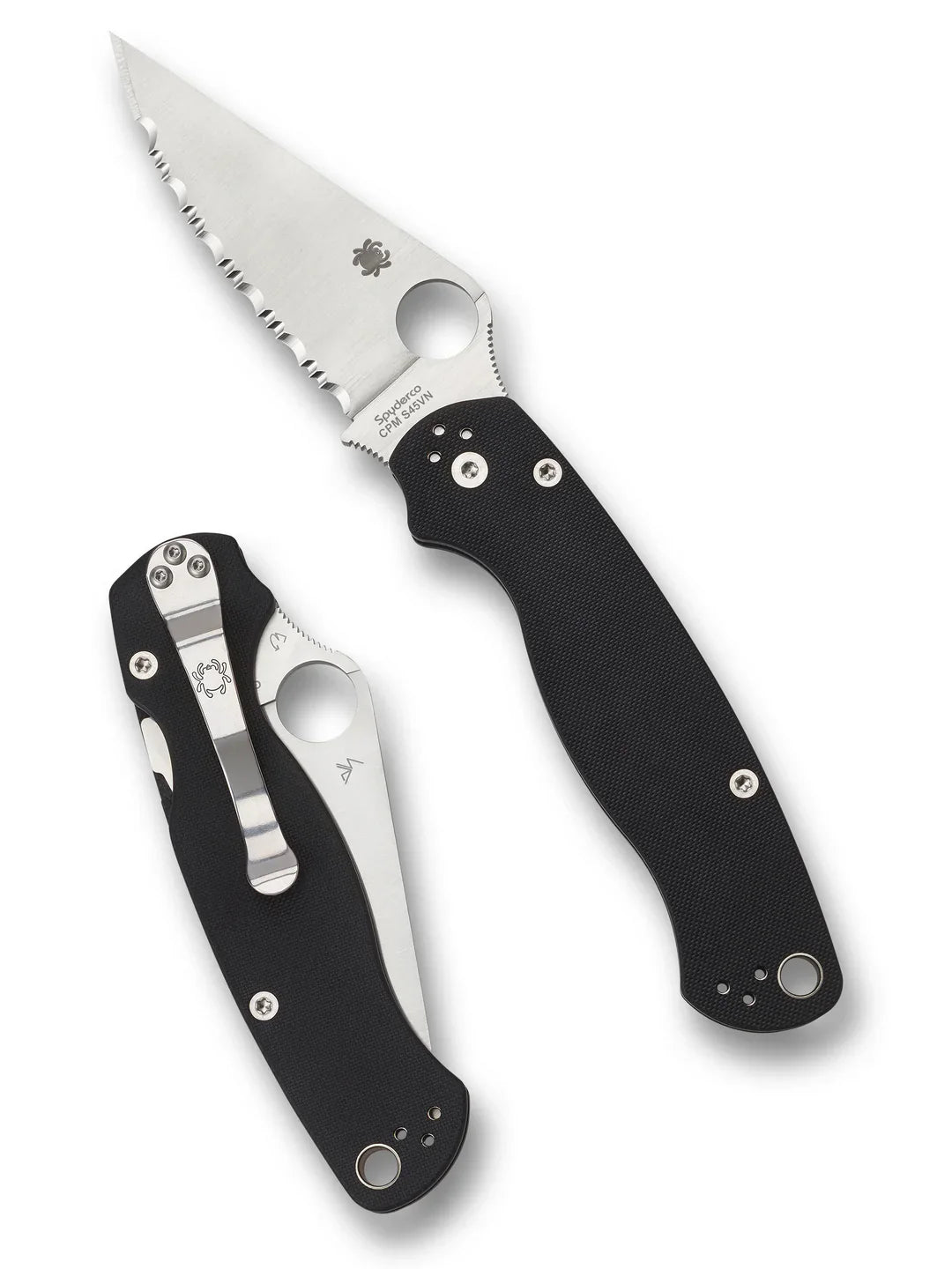 Spyderco Paramilitary 2 - Black G10 Handles - S45VN Satin Serrated Blade - C81GS2 Folding Knives - Tophatter Daily Deals