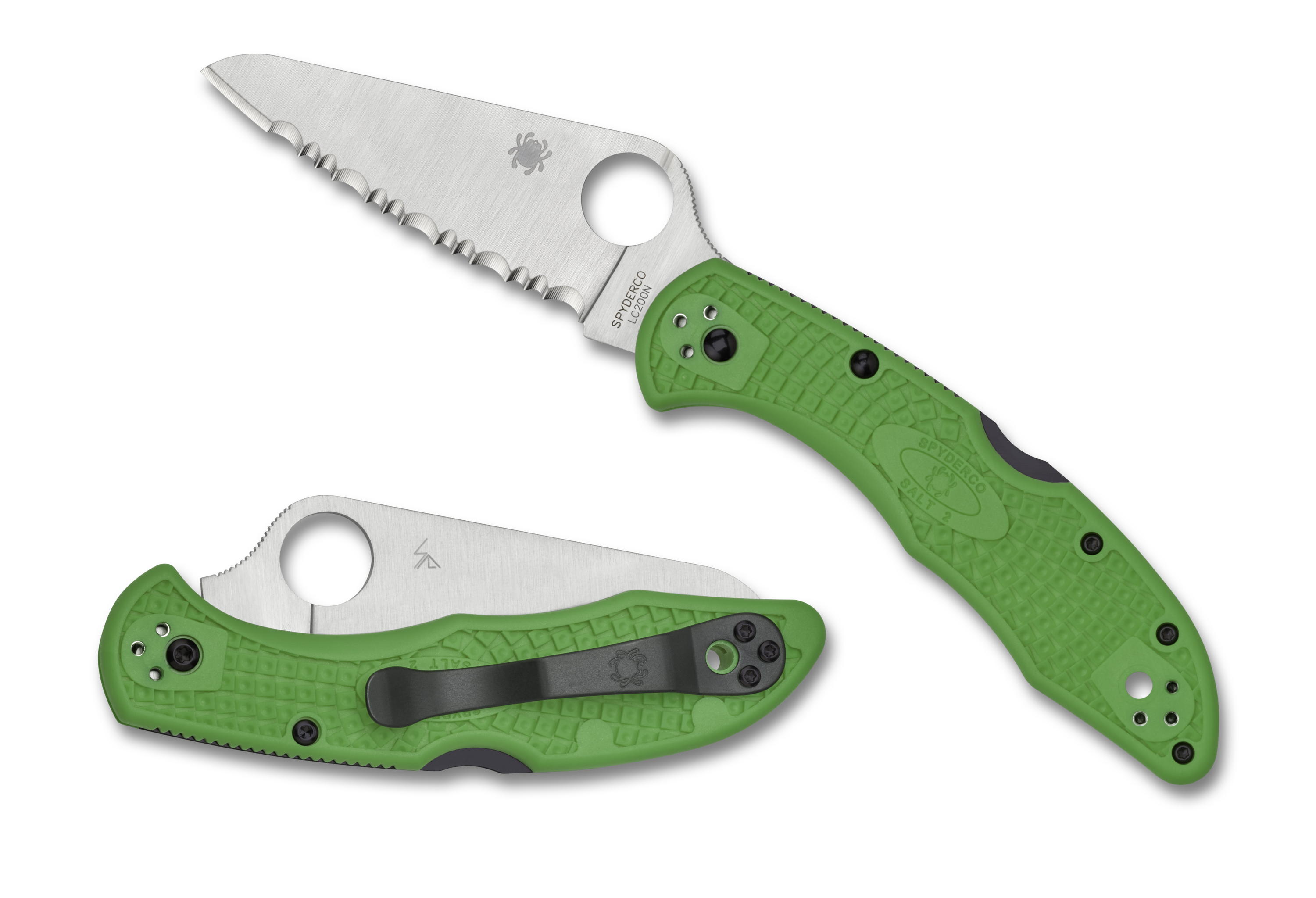 Spyderco Salt 2 - Fully Serrated LC200N - Green FRN - C88FSGR2 Knives - Tophatter Daily Deals
