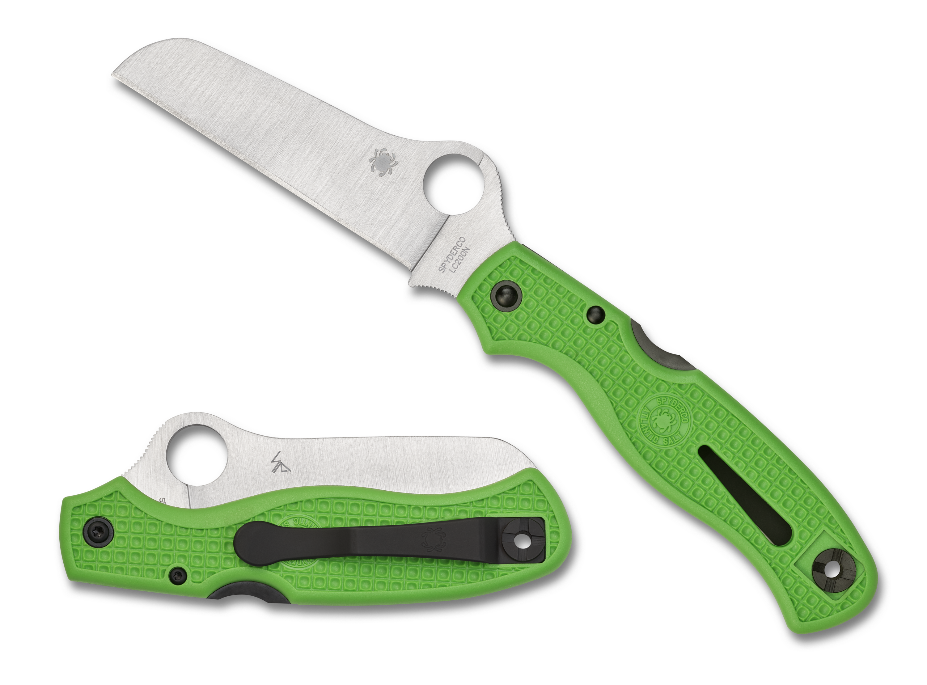 Spyderco Atlantic Salt - Plain Edge LC200N - Green FRN - C89FPGR - CLOSEOUT Knives - Tophatter Daily Deals