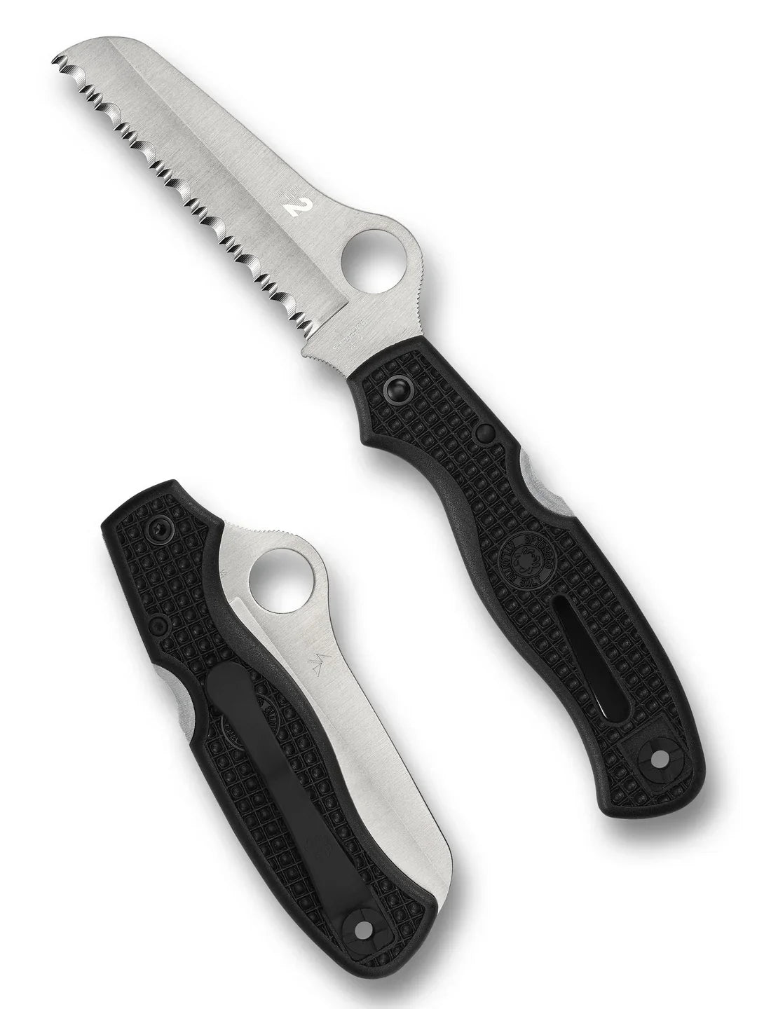 Spyderco Atlantic Salt - Black FRN Handles - Satin H2 Serrated Rescue Blade - C89SBK Folding Knives - Tophatter Daily Deals