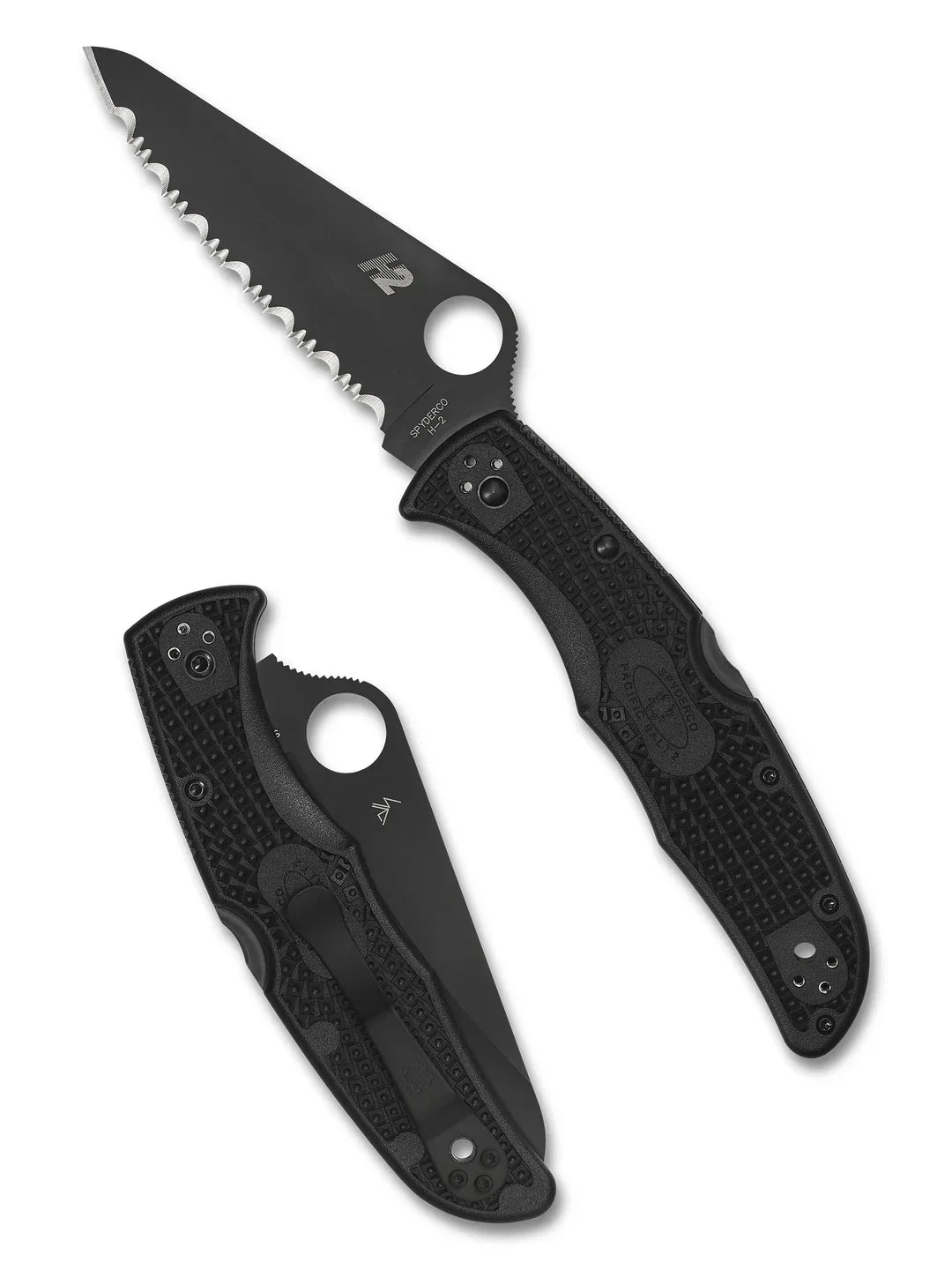 Spyderco Pacific Salt 2 - Black FRN Handles - H2 TiCN Serrated Blade - C91SBBK2 Folding Knives - Tophatter Daily Deals