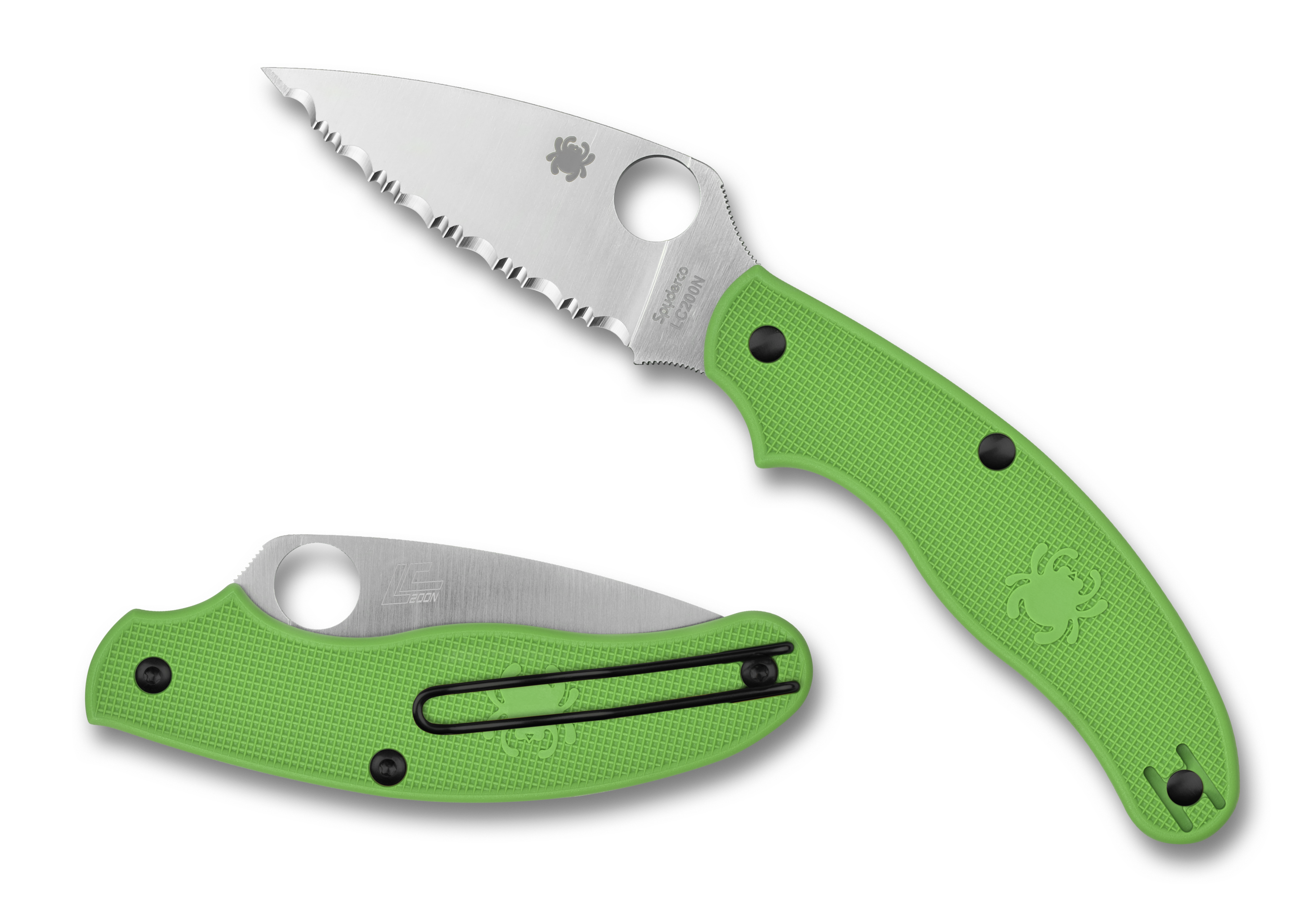 Spyderco UK Pen Knife - Slip Joint - Green FRN - Serrated LC200N - C94SGR Knives - Tophatter Daily Deals
