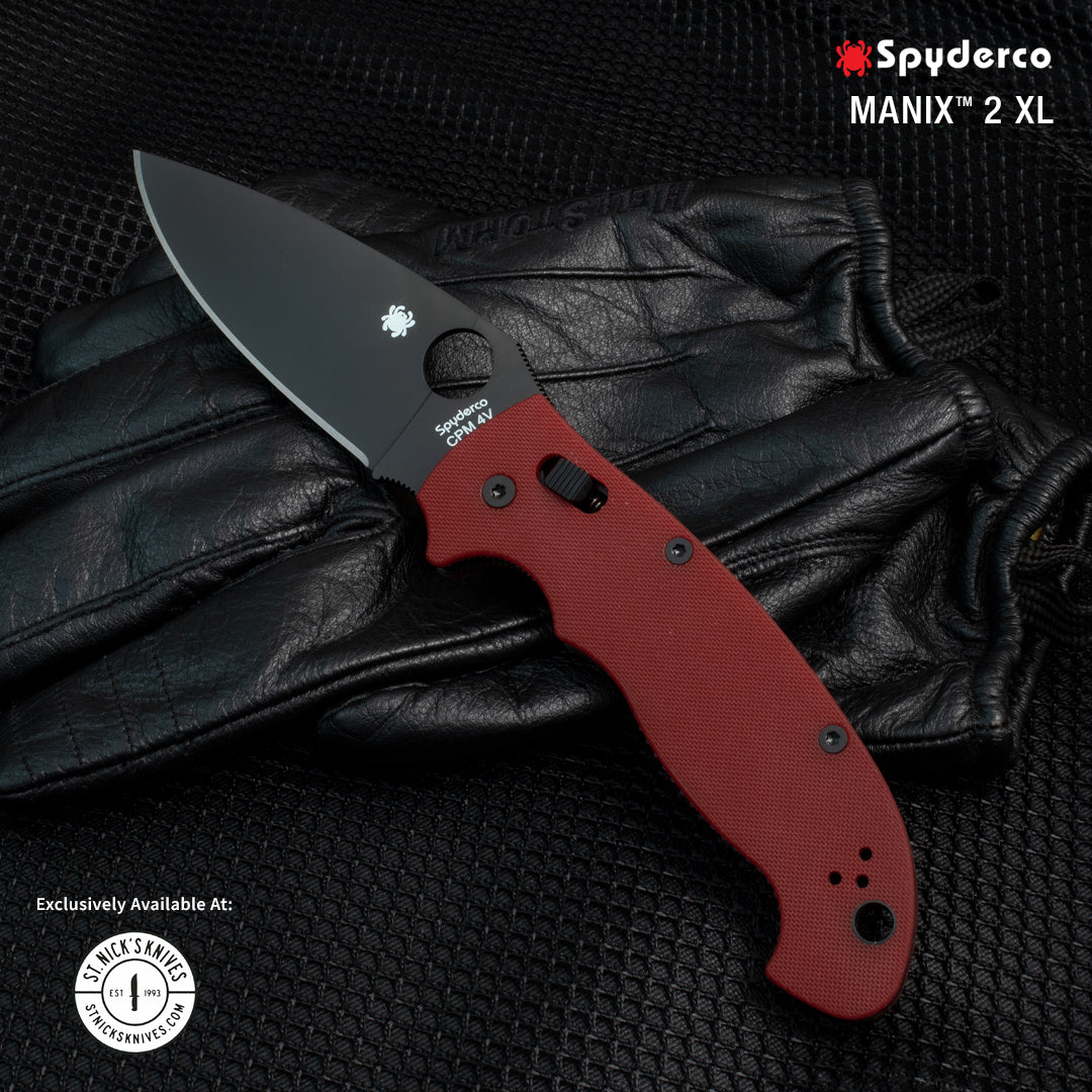 Spyderco Manix 2 XL - Red G10 - Black CPM-4V Blade - St. Nick's Knives Exclusive - C95GPRDBK2 Knives - Tophatter Daily Deals