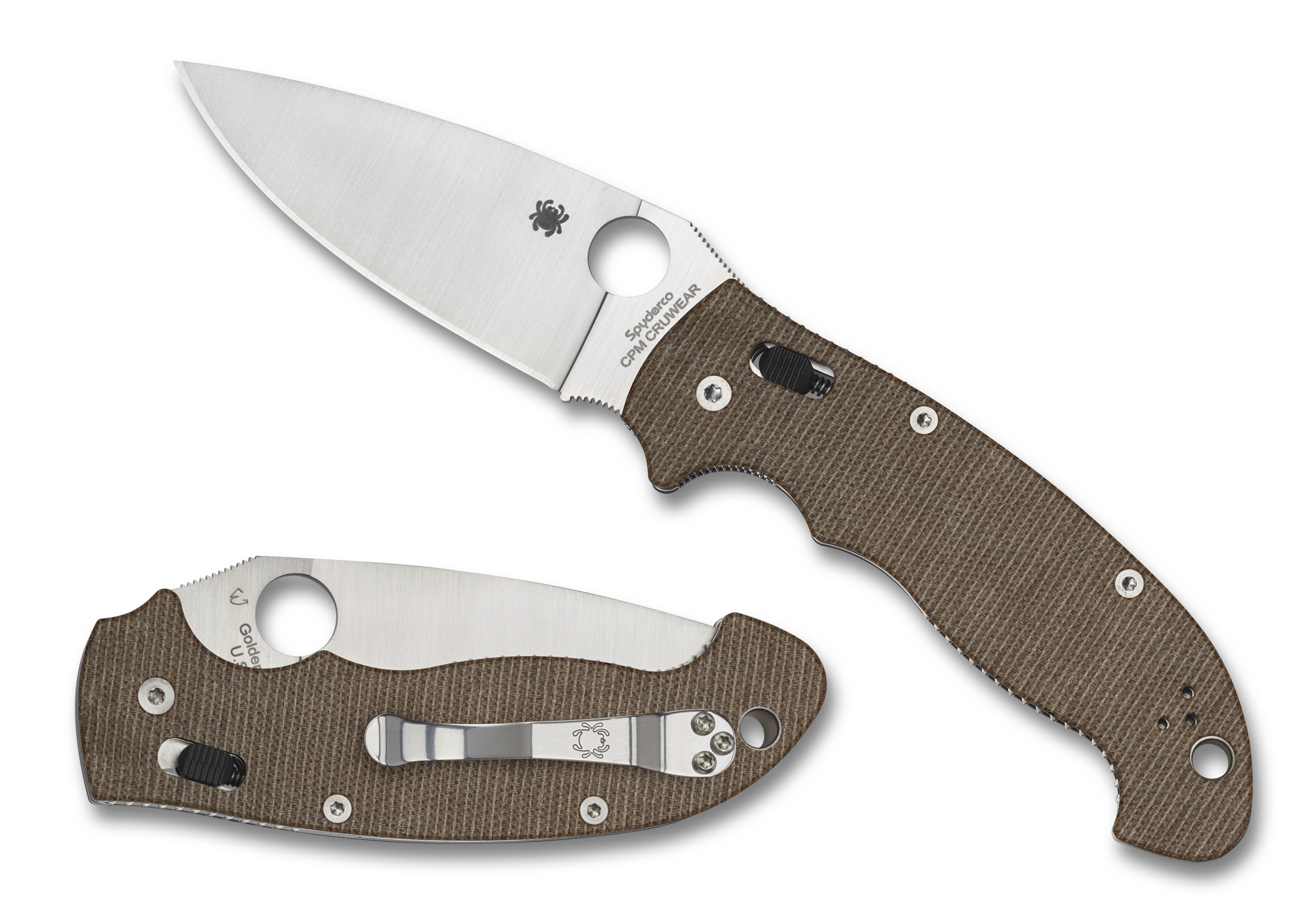 Spyderco Manix 2 XL - Brown Canvas Micarta - CPM CRUWEAR - C95MPCW2 Knives - Tophatter Daily Deals
