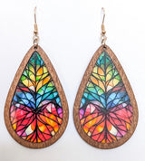 Beautiful Wood and Stained Glass Effect Earrings Earrings - Tophatter Daily Deals